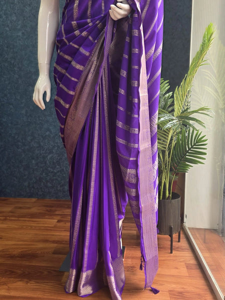 Self Purple Semi Silk Saree