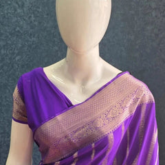 Self Purple Semi Silk Saree