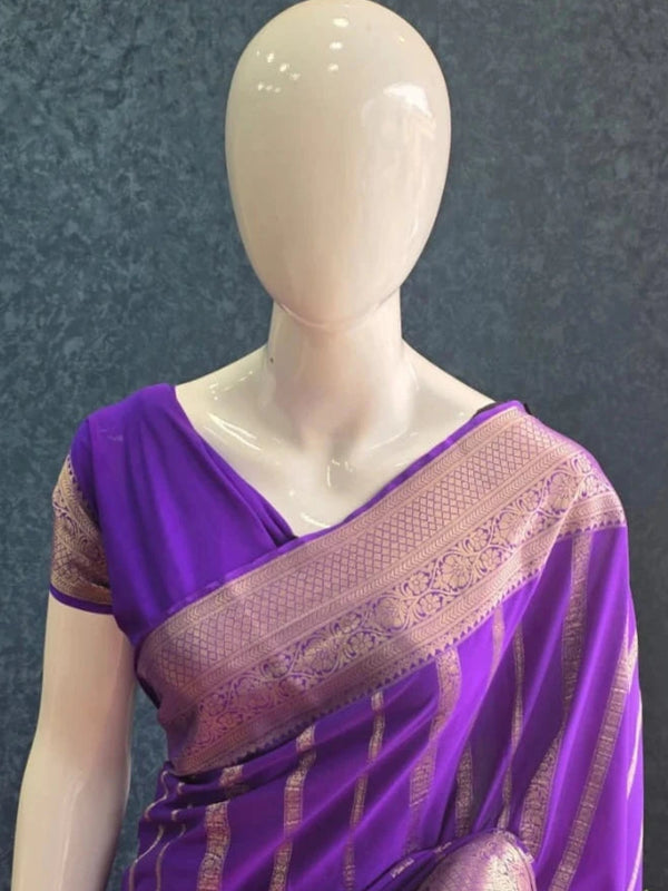 Self Purple Semi Silk Saree