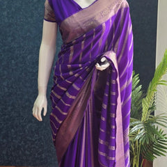Self Purple Semi Silk Saree