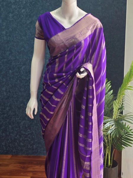 Self Purple Semi Silk Saree