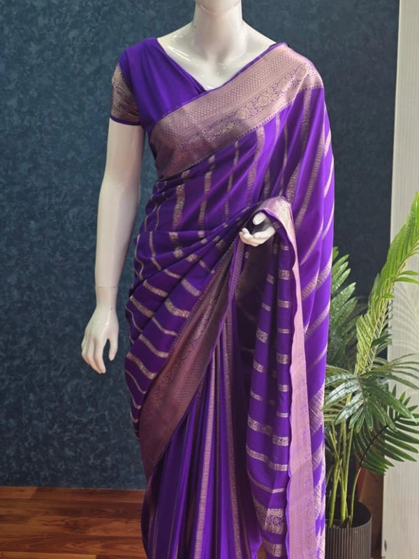 Self Purple Semi Silk Saree