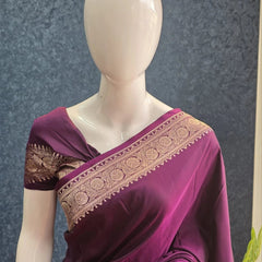 Mushru Wine Kathan Silk Saree