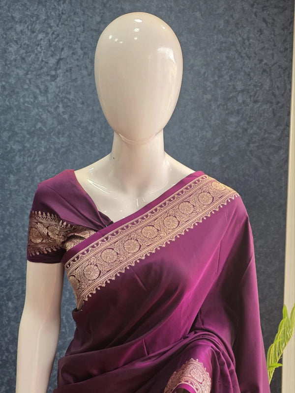 Mushru Wine Kathan Silk Saree