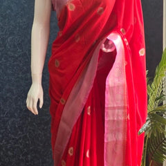 Contrast Red Pink Semi Silk Saree