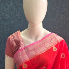 Contrast Red Pink Semi Silk Saree