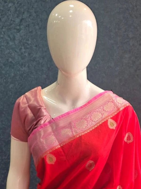 Contrast Red Pink Semi Silk Saree