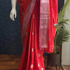 Contrast Red Pink Semi Silk Saree