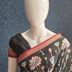 Pichwai Prints Black Viscose Saree