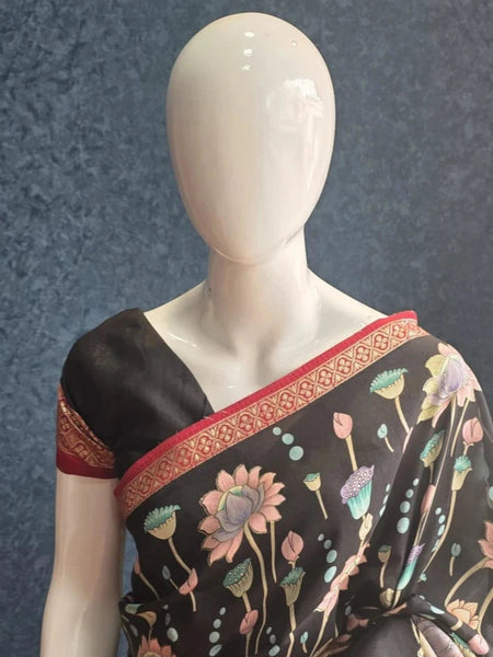 Pichwai Prints Black Viscose Saree