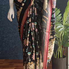 Pichwai Prints Black Viscose Saree