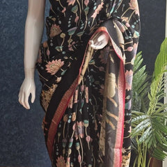 Pichwai Prints Black Viscose Saree