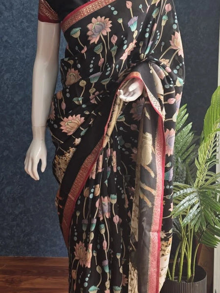 Pichwai Prints Black Viscose Saree