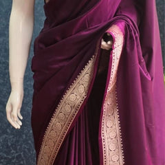 Mushru Wine Kathan Silk Saree