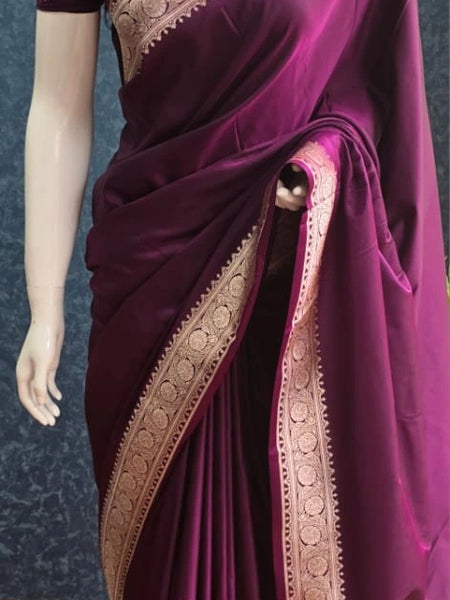 Mushru Wine Kathan Silk Saree