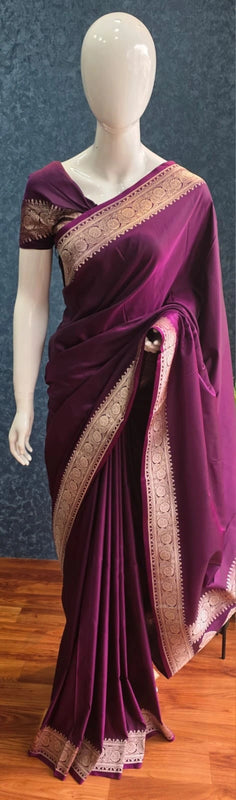 Mushru Wine Kathan Silk Saree