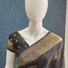 Mushru Black Banarasi Silk Saree