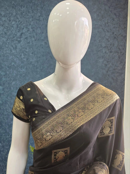 Mushru Black Banarasi Silk Saree