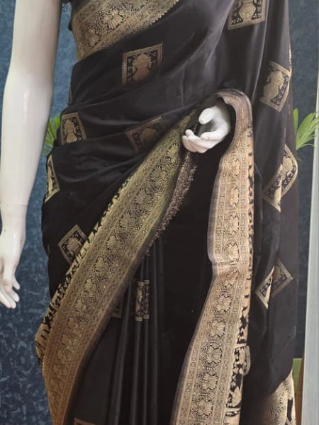 Mushru Black Banarasi Silk Saree