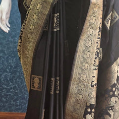 Mushru Black Banarasi Silk Saree