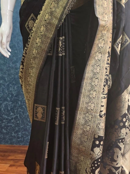 Mushru Black Banarasi Silk Saree