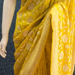 Khaddi Gorgette Yellow Pure Banarsai Saree