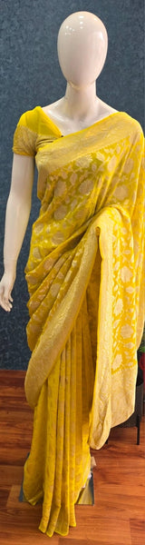 Khaddi Gorgette Yellow Pure Banarsai Saree
