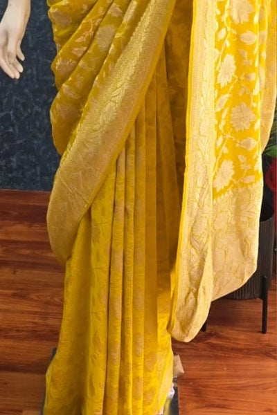 Khaddi Gorgette Black Pure Banarasi Saree