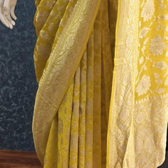 Khaddi Gorgette Yellow Pure Banarsai Saree