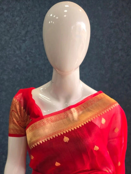 Khaddi Red Pure Banarasi Tissue Saree
