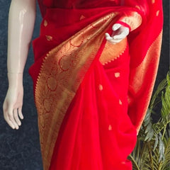 Khaddi Red Pure Banarasi Tissue Saree