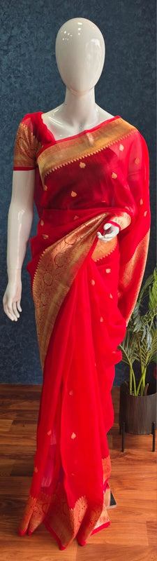Khaddi Red Pure Banarasi Tissue Saree