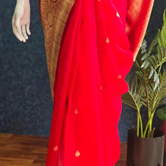 Khaddi Red Pure Banarasi Tissue Saree