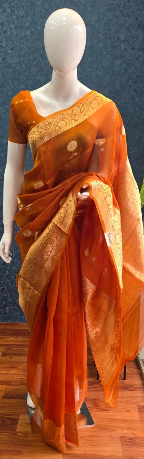 Pure Banarasi Khaddi Tissue - Orange
