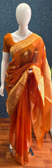Pure Banarasi Khaddi Tissue - Orange