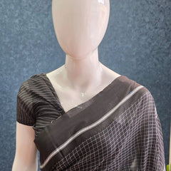 Bengal Checks Grey Black Cotton Saree
