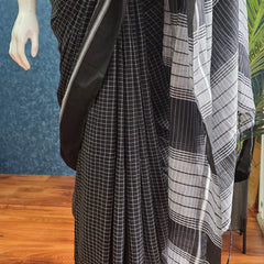 Bengal Checks Grey Black Cotton Saree