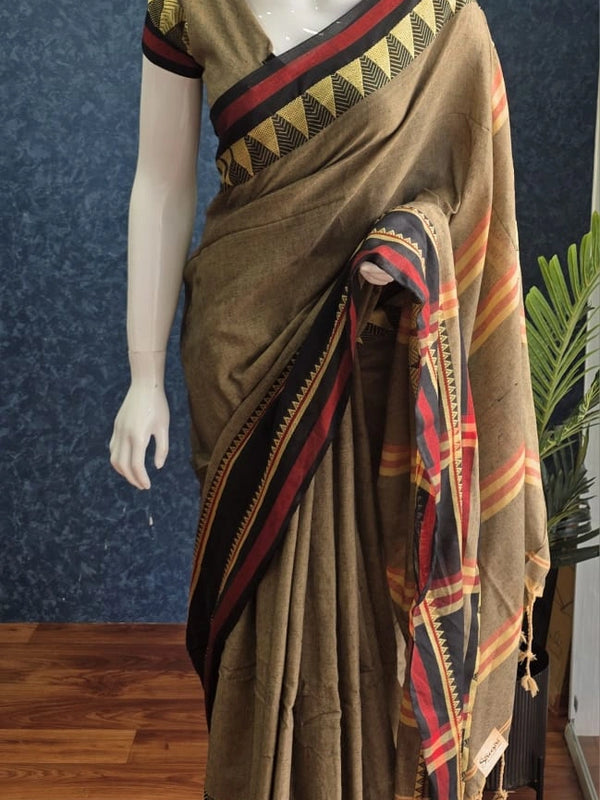 Bengal Grey Black Cotton Saree