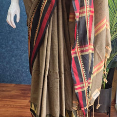 Bengal Grey Black Cotton Saree