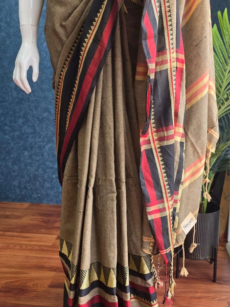 Bengal Grey Black Cotton Saree