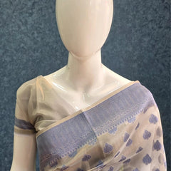 Banarasi Silver Blue Butta Tissue Saree