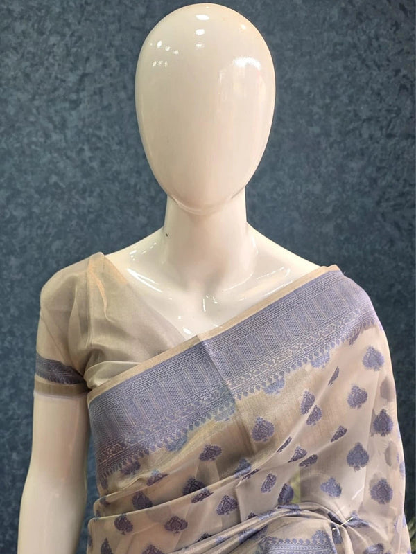 Banarasi Silver Blue Butta Tissue Saree