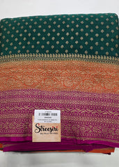 Pure Banarasi 3D Green Orange Pink