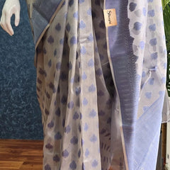 Banarasi Silver Blue Butta Tissue Saree