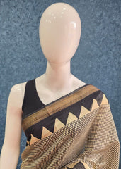 Maheshwari Silk - Black Cream Checks