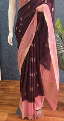 Tussar Crepe Crush Dark Purple Baby Pink