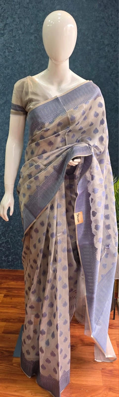 Banarasi Silver Blue Butta Tissue Saree