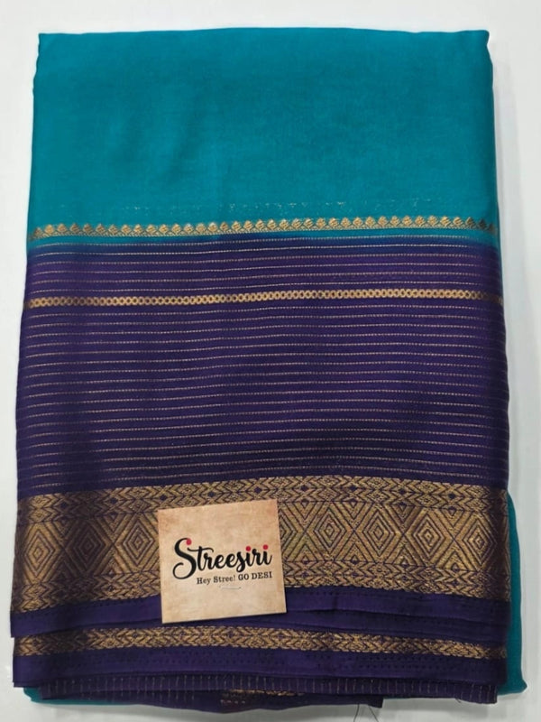 Contrast Green Purple Semi Crepe Silk Saree