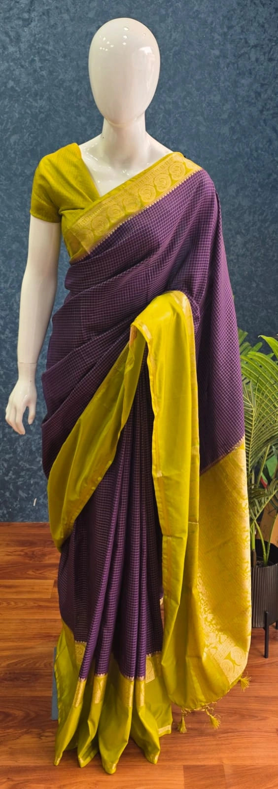 Viscose Chex Purple Mehandi green
