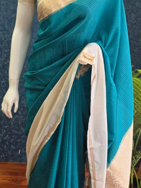 Chex Blue white Viscose Saree